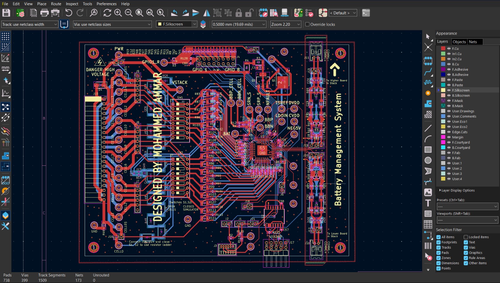 16-Cell Battery Management System PCB Layout